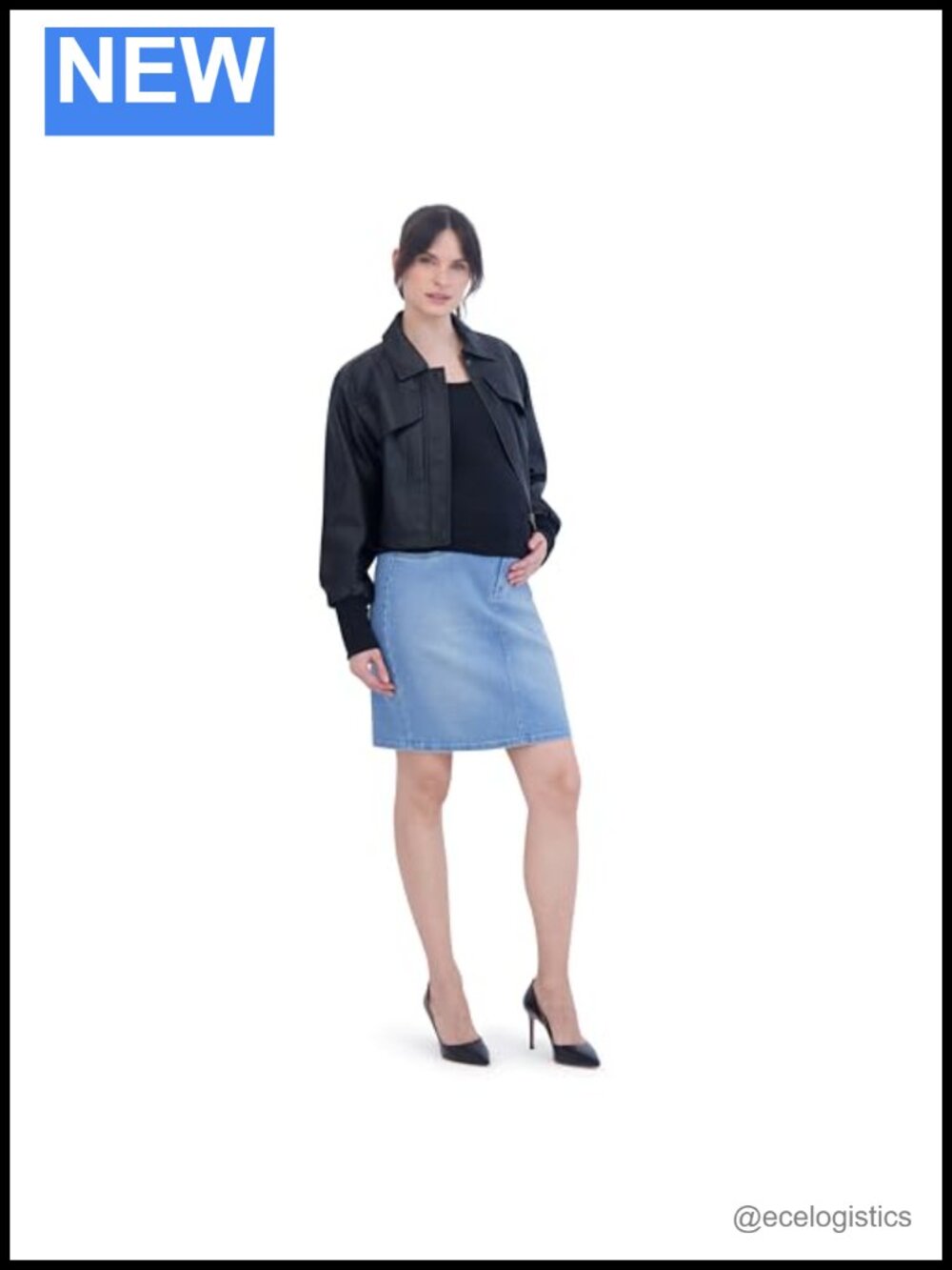 Maternity Denim Pencil Skirt with Pockets Cotton Stretch